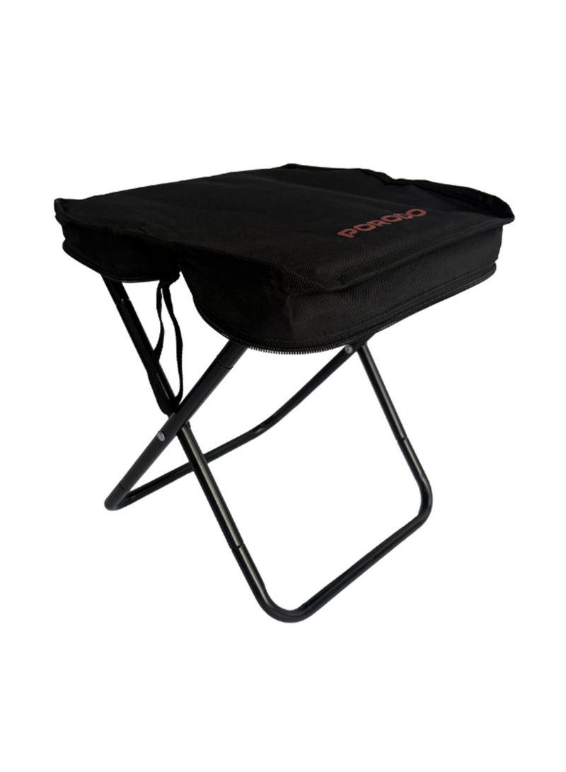 porodo Quick-Fold Portable Camping Seat/ Ultra-Compact/ Lightweight/ 100kg Load Capacity/ Comfortable X-Frame Design with Fast One-Step Setup/ Breathable 600D Fabric/ Outdoor Chair With Handy Storage Pouch- Black - Image 1